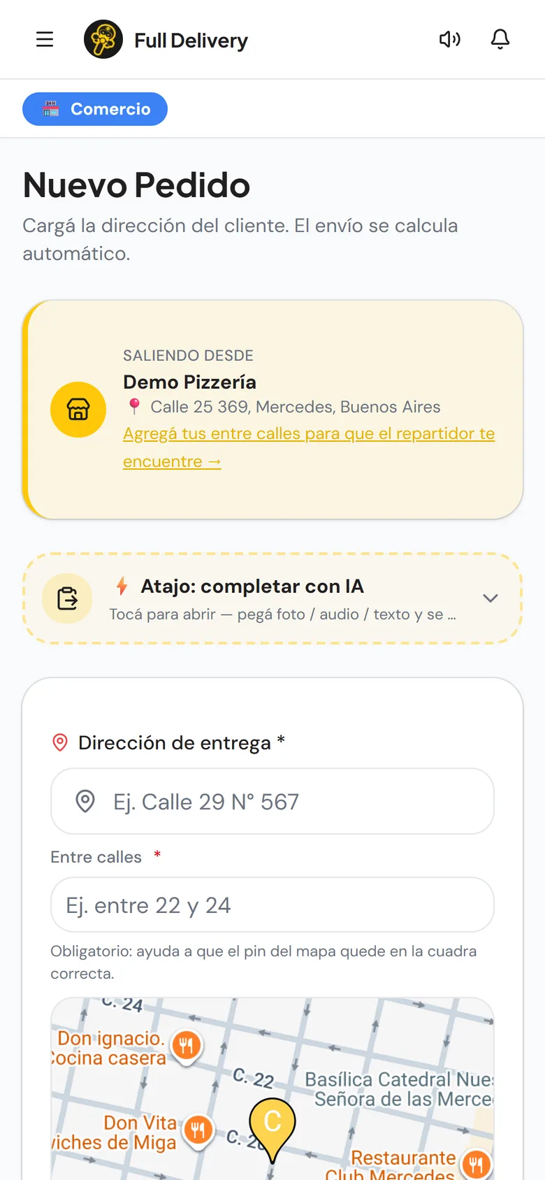Comercios: Cargá el envío con el mapa